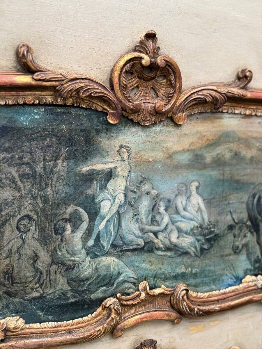 Fireplace Mirror Or Trumeau, Oil On Canvas And Gilded Wood, 18th Century