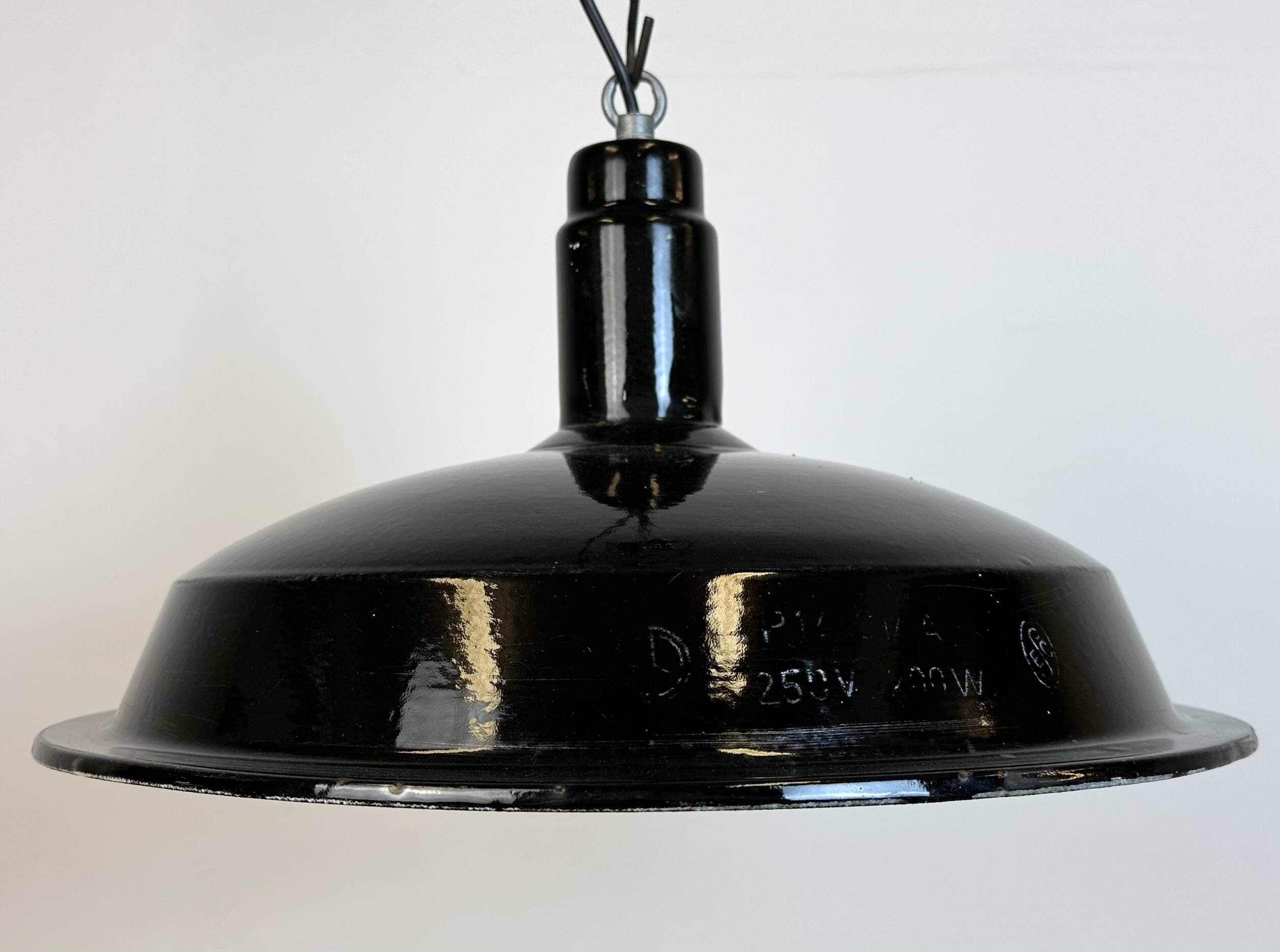 Industrial Black Enamel Factory Pendant Lamp, 1950s