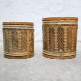 Series of 4 vintage rattan basket pot covers