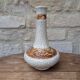 Antique long-necked vase in cracked white ceramic with deer decoration