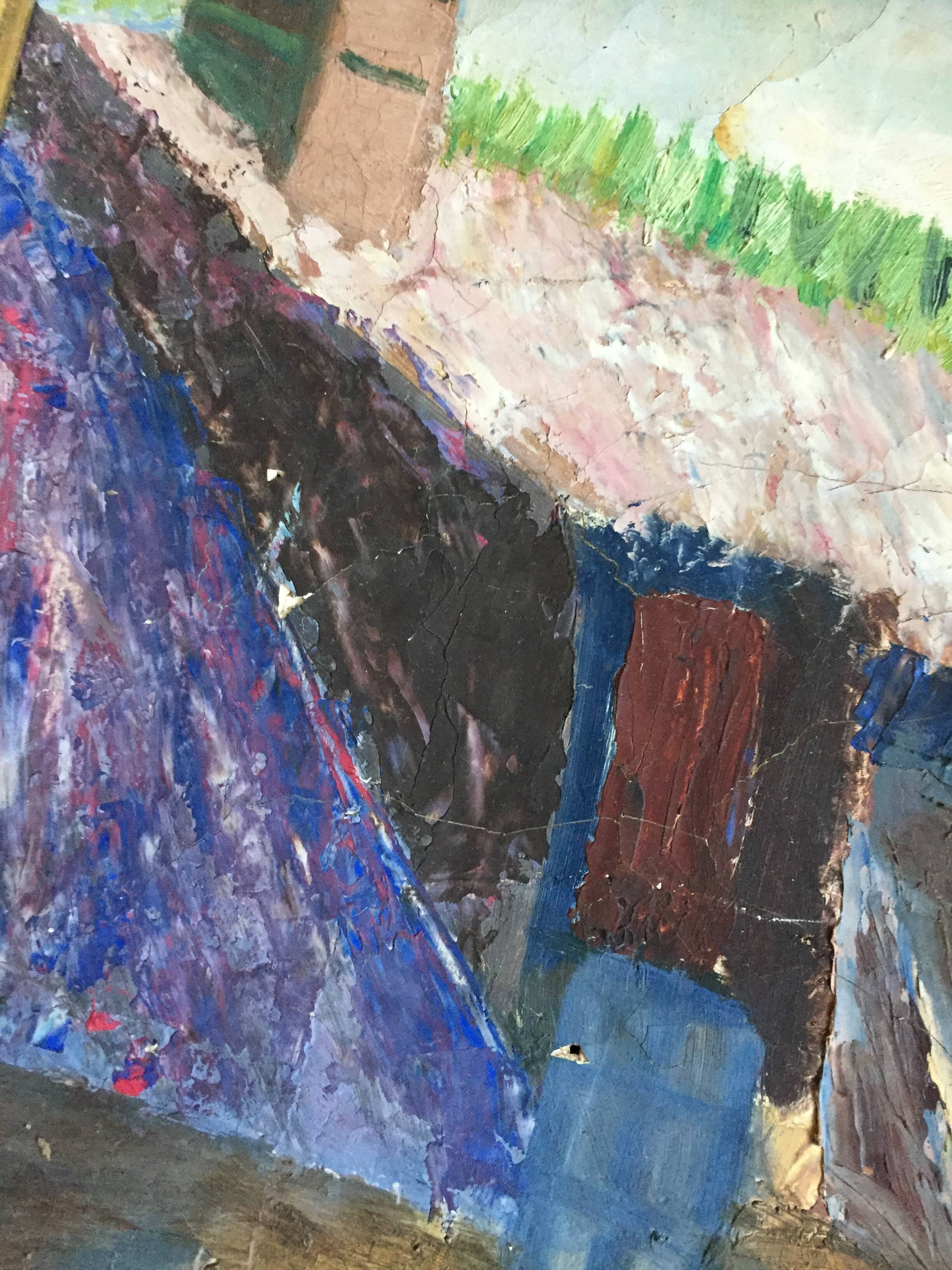 Oil painting on canvas Normande R.Oswald 1960 gilded wooden frame