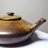 Vintage Japanese-style teapot from the 70s-90s, handmade brown stoneware signed Pichon.