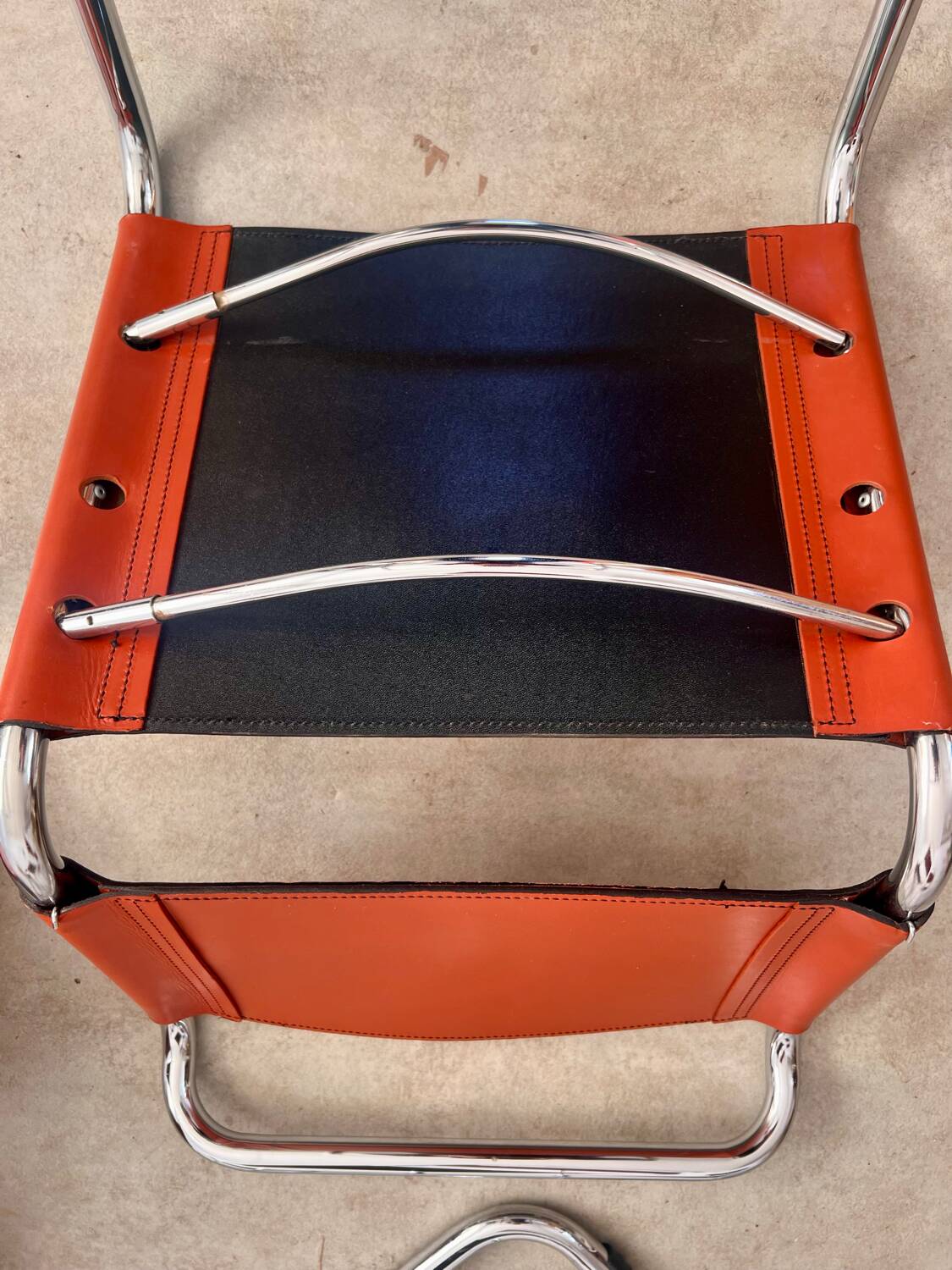 Lot 6 tubular chairs S33 design Mart Stam vintage cognac leather from the 70s
