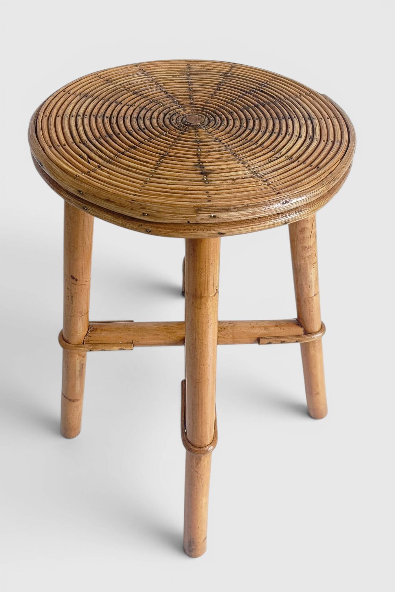Vintage Rattan and Bamboo Accent Side Table / Stool, Spain, 1970s