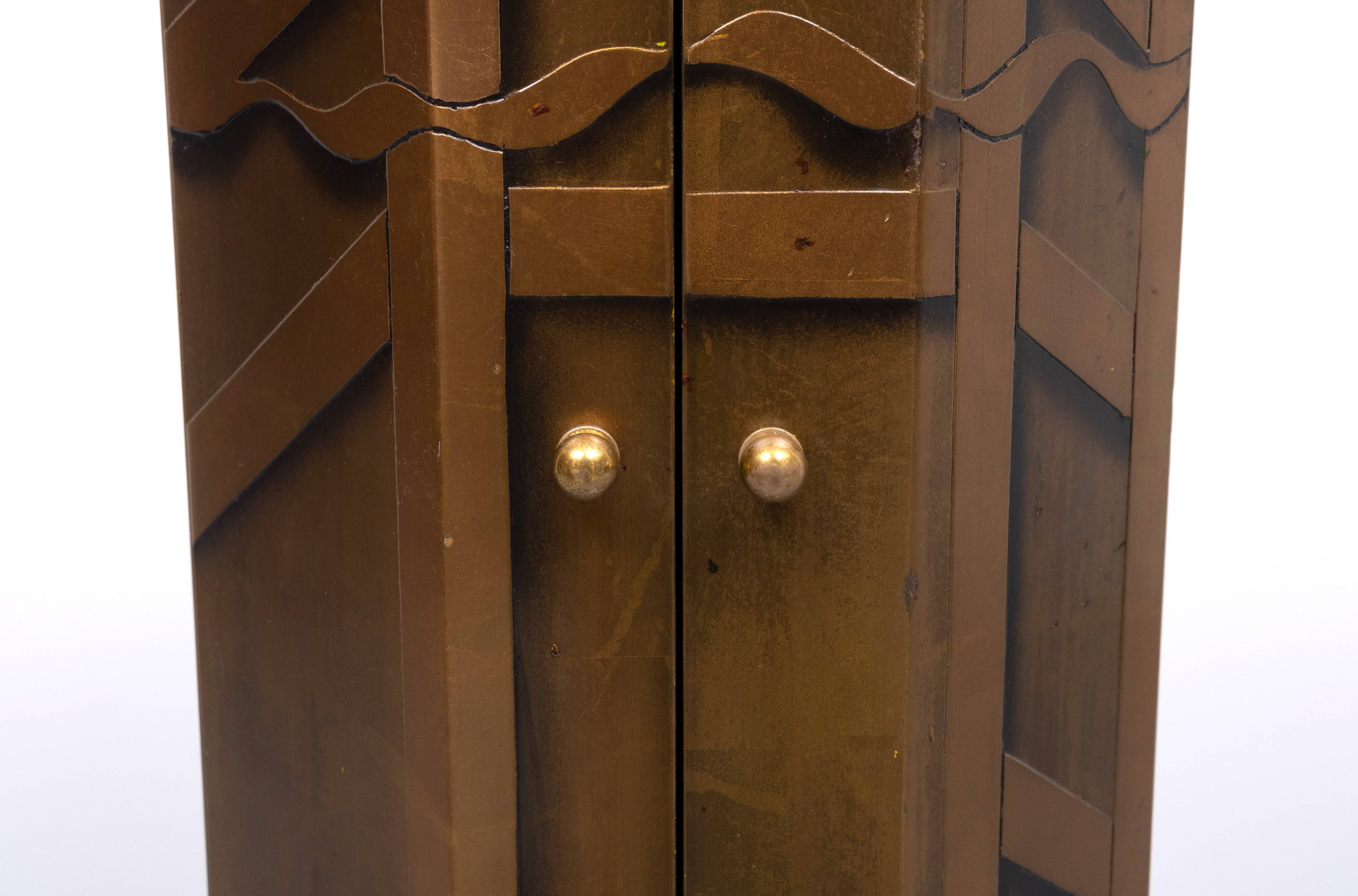 1970s antique octagonal gold storage cabinet