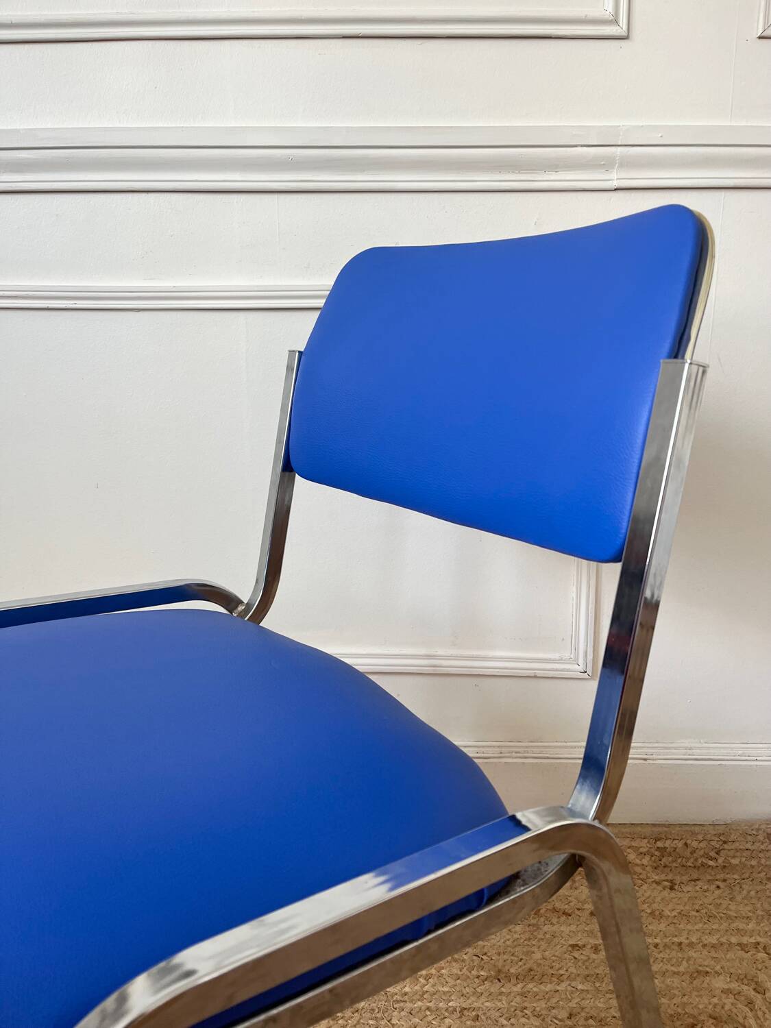 Metal and blue imitation leather chair 1970