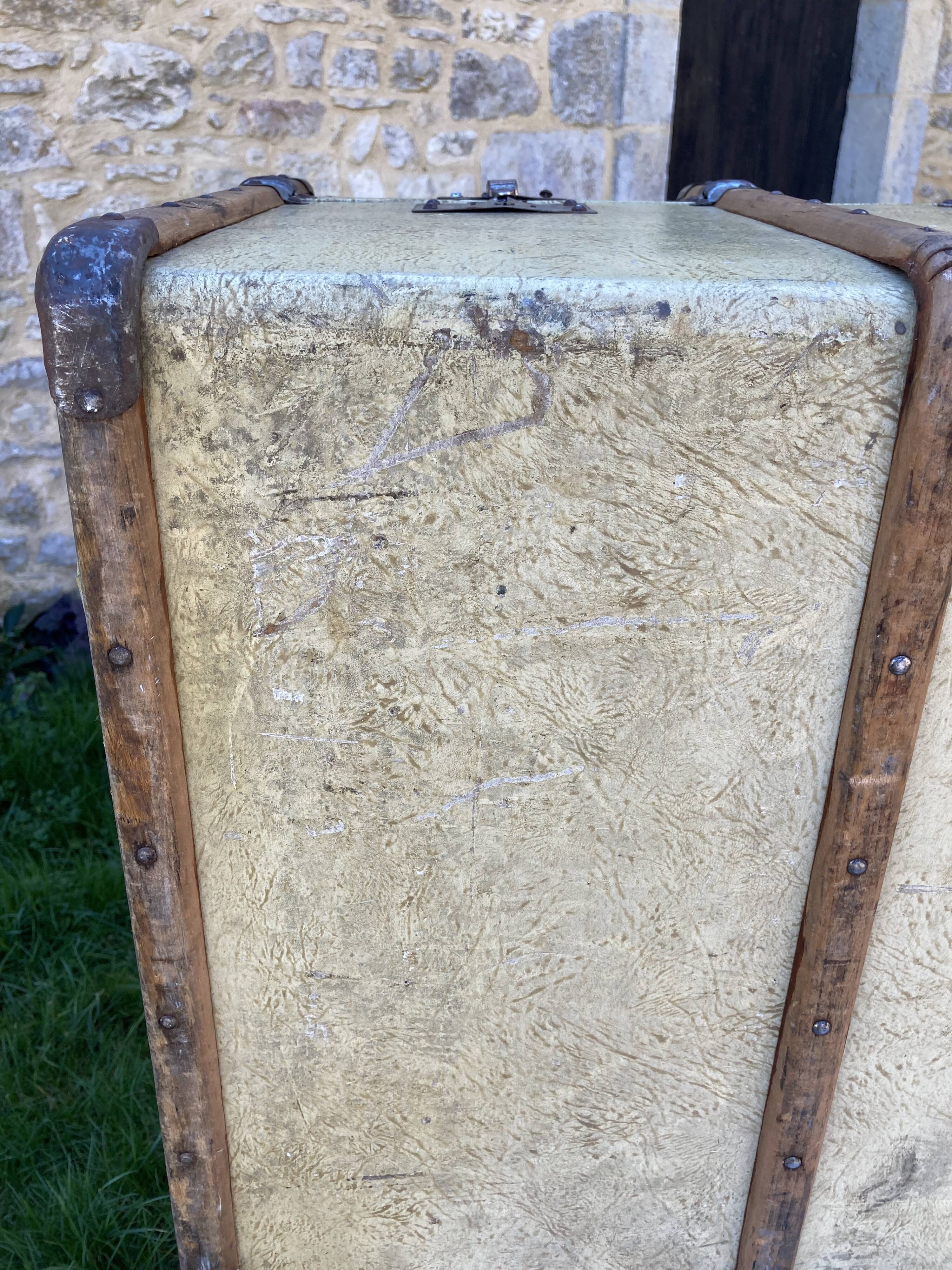 Antique wooden travel trunk