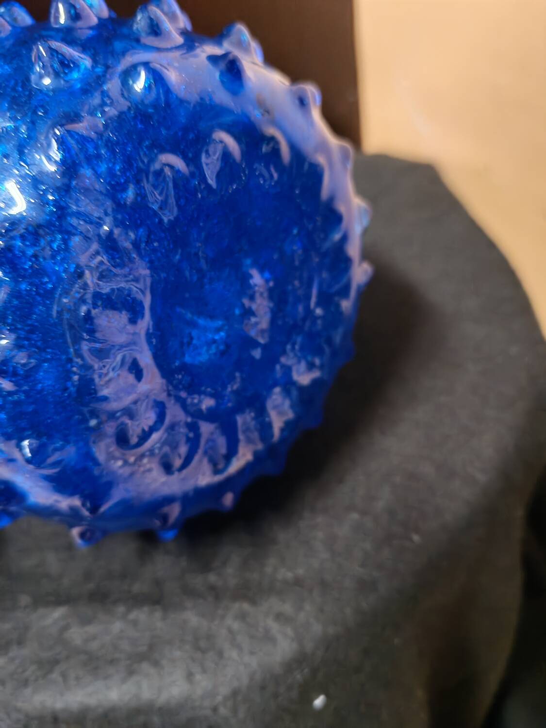 Cobalt blue vase pitcher Empolie in bubbled glass with dots.