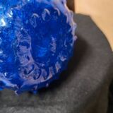 Cobalt blue vase pitcher Empolie in bubbled glass with dots.