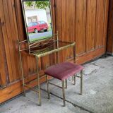 Coiffeuse vintage de style Art Déco français en laiton, années 1960, lot de 3