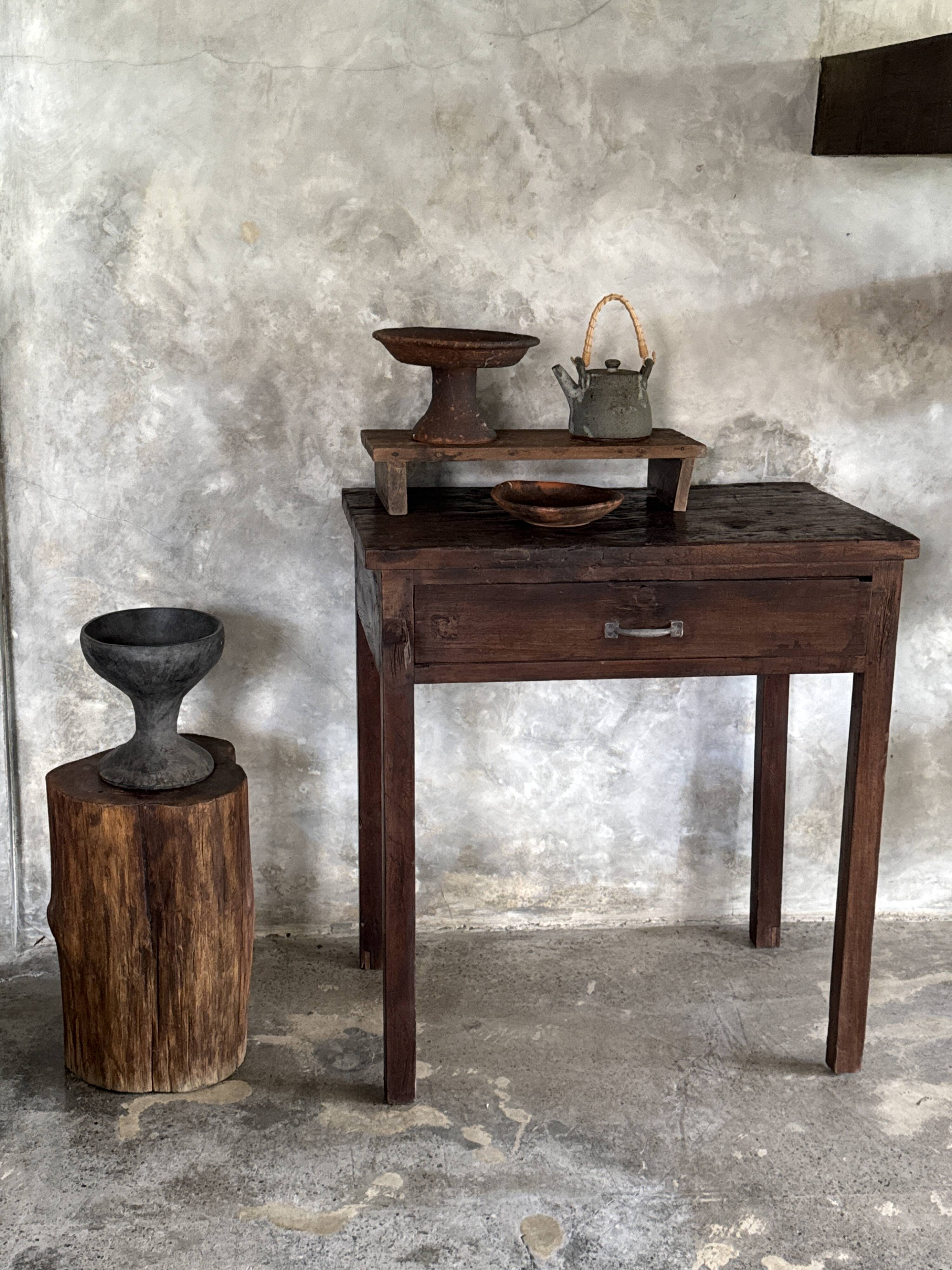 Antique Indonesian teak workbench with one drawer H82.5 L76x49.