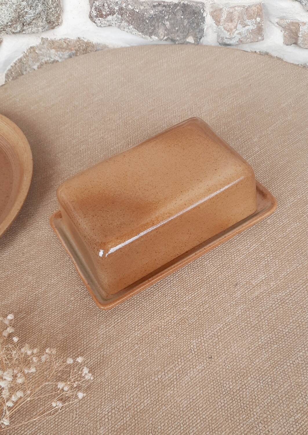 Old stoneware butter dish