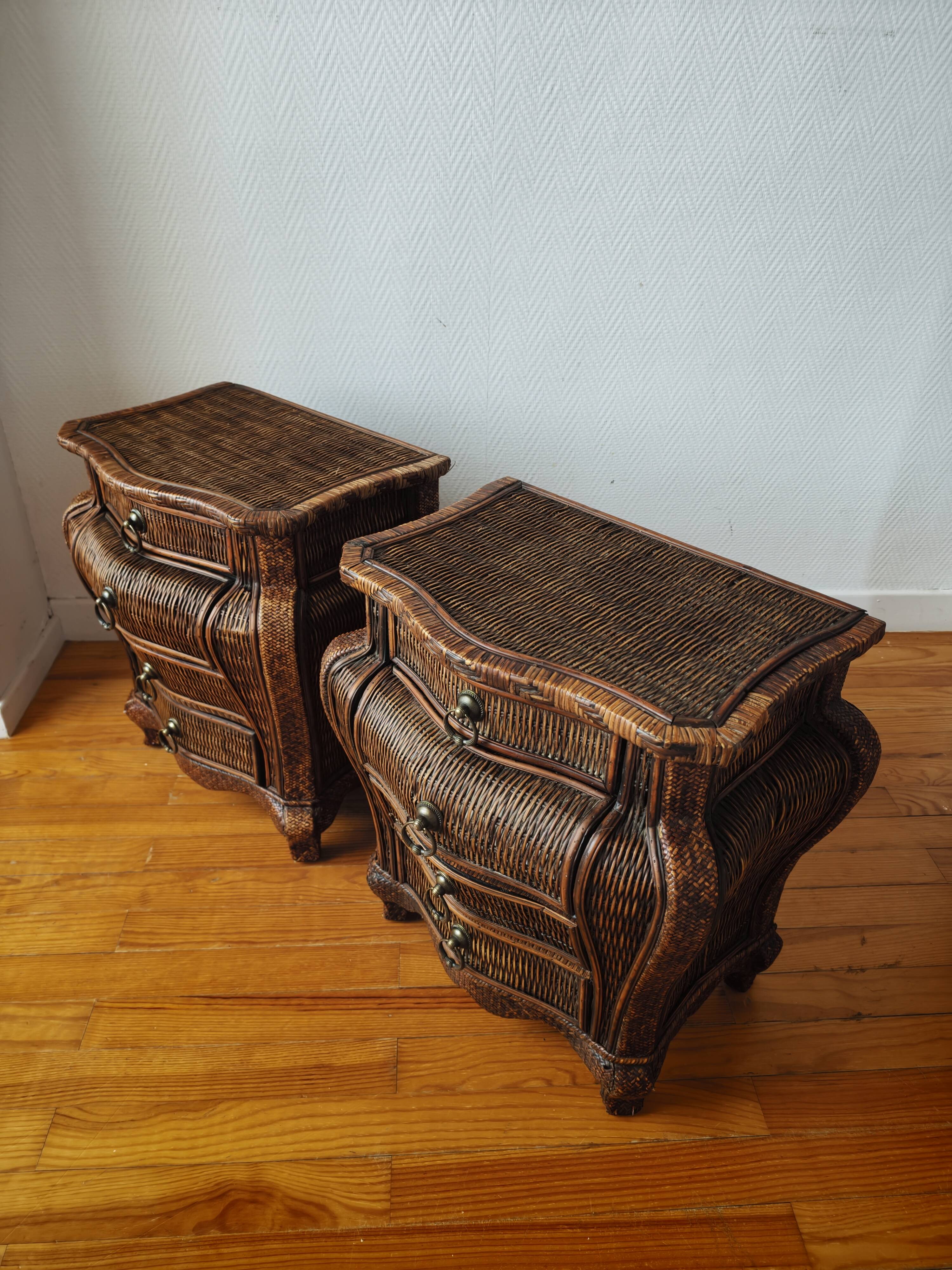 Pair of curved wicker bedside tables