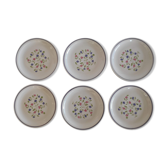 Lot de 6 assiettes plates Moulin des Loups à motif floral des années 60