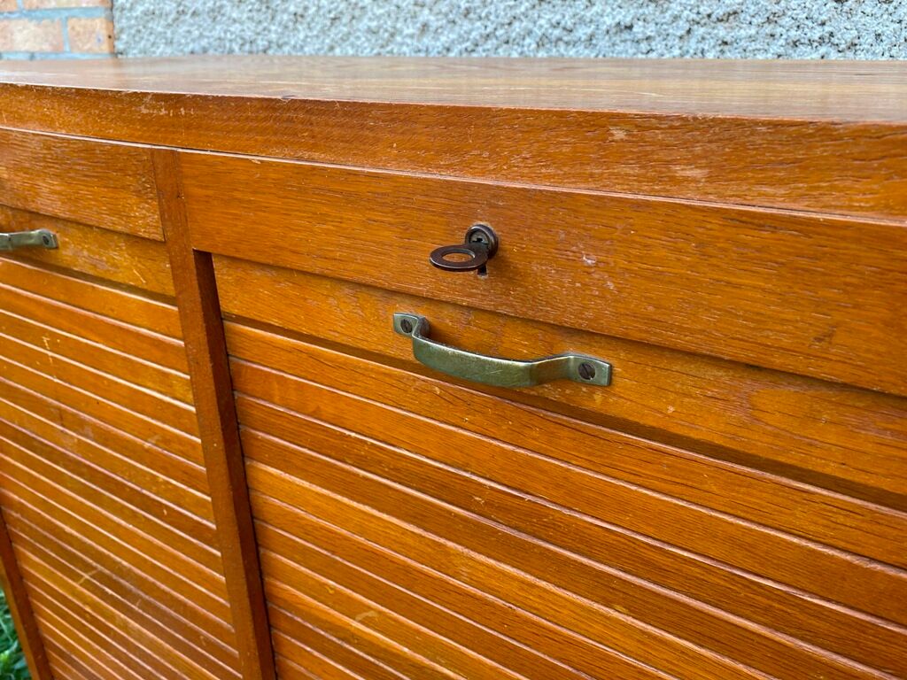 Storage craft cabinet with double oak curtains 1950
