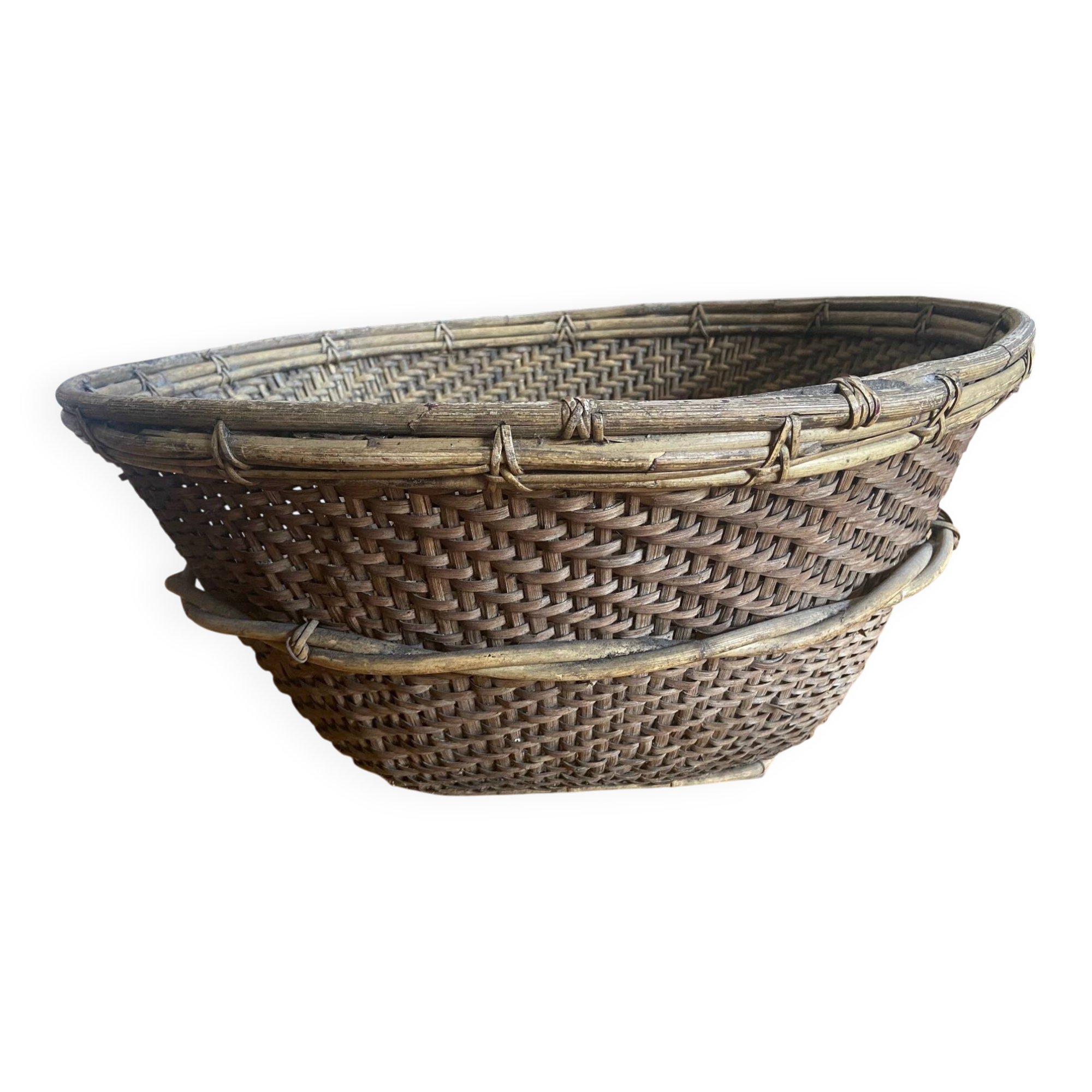 Large antique woven bamboo basket – Southeast Asia