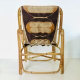 Rattan armchair and fabric, France 60s