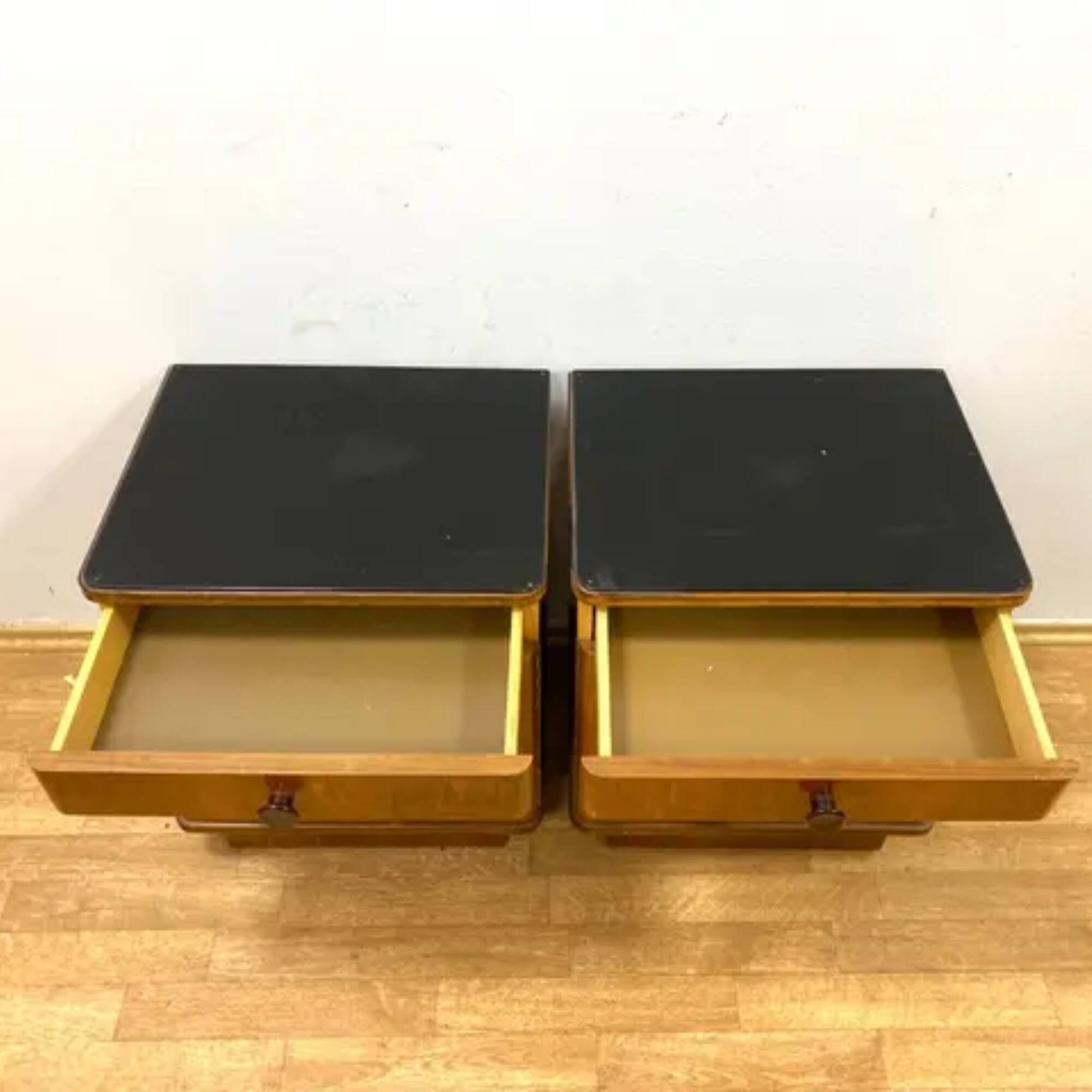 Set of 2 retro bedside tables, veneered wood, 1960s