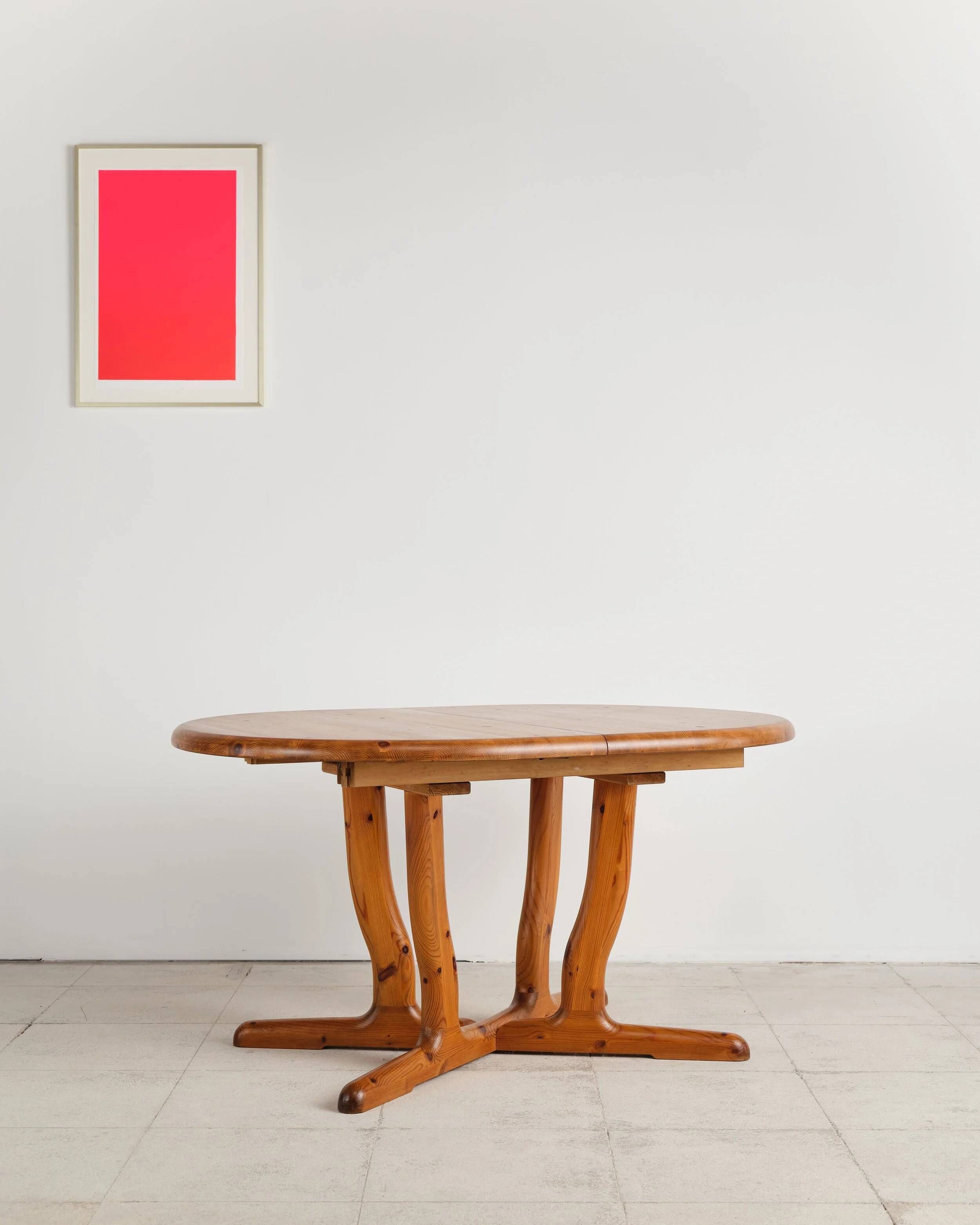 Brutalist extendable table in pine, Rainer Daumiller, Denmark, 1970s.