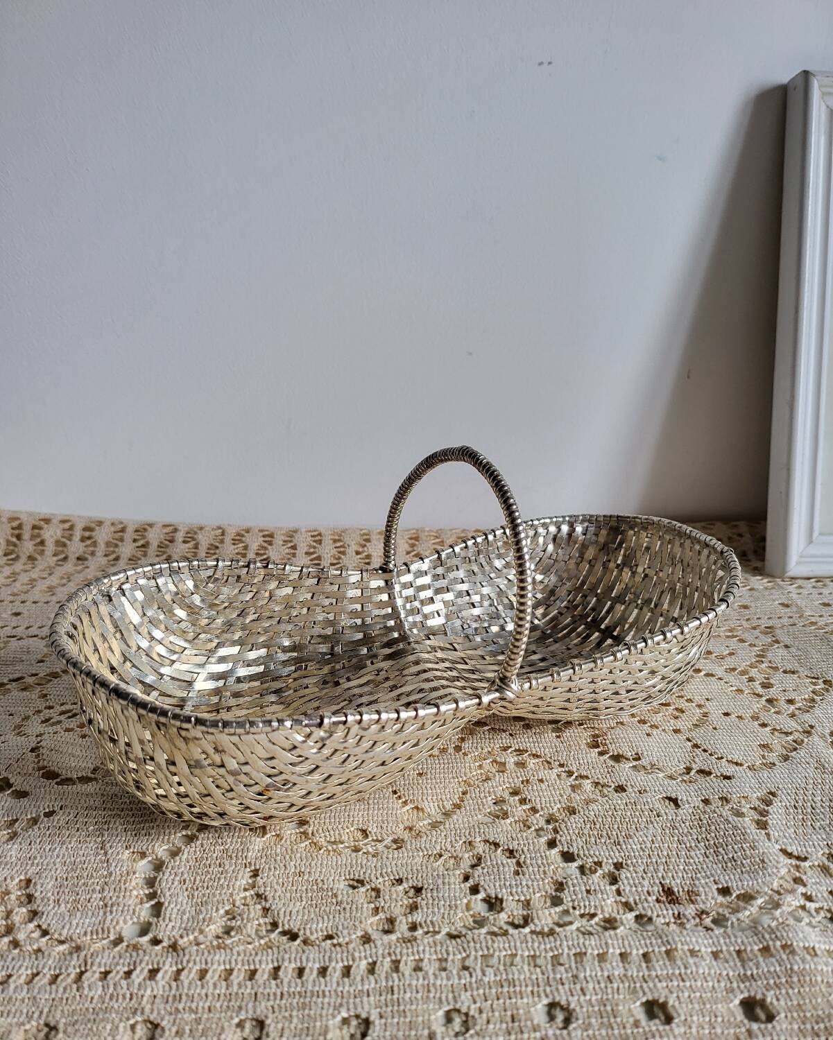 Woven silver-plated metal basket