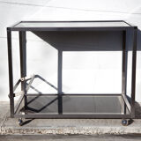 Serving glass mirror and vintage chrome, trolley with wheels, rolling bar, design bauhaus