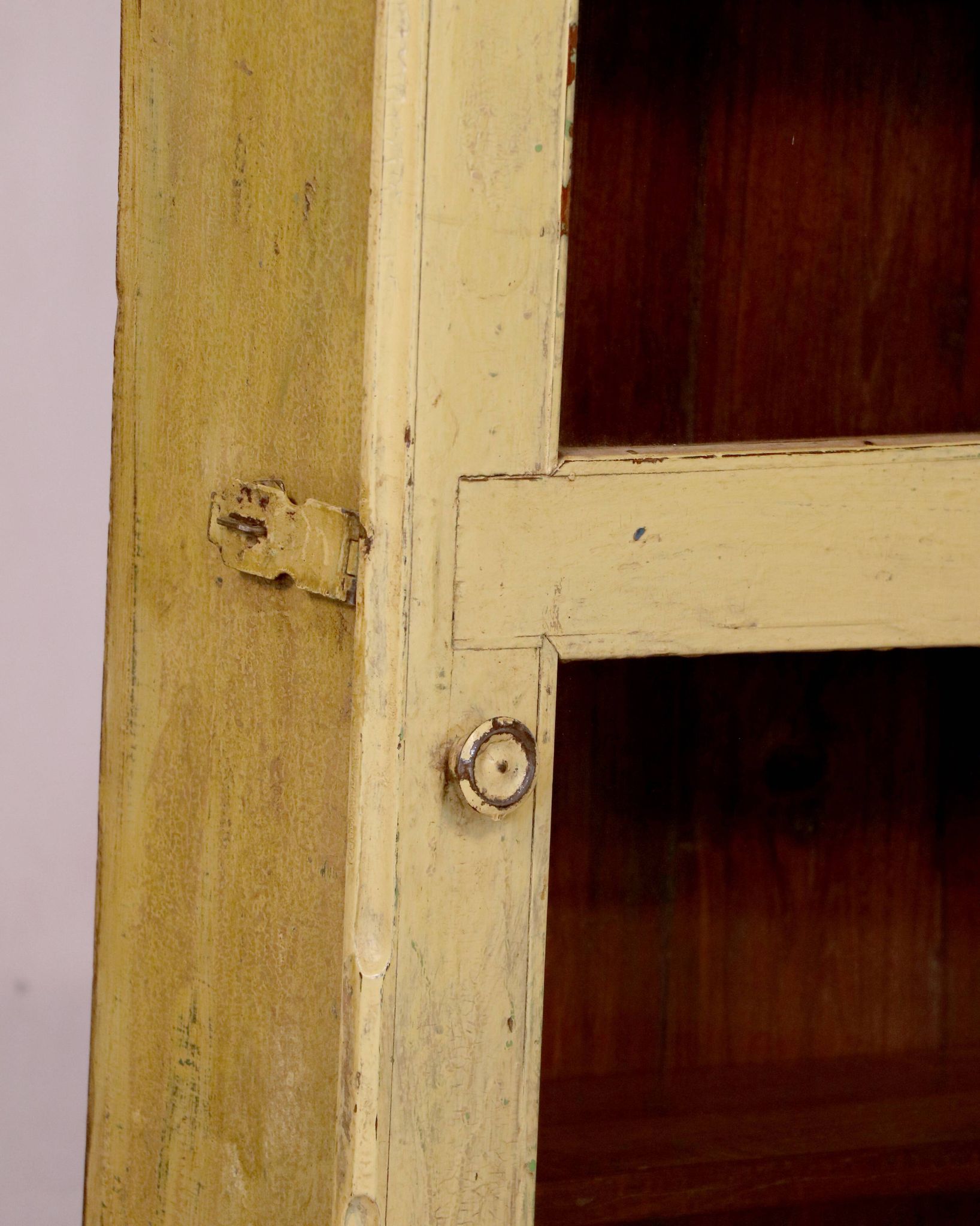 old Art Deco wall showcase in original yellow teak