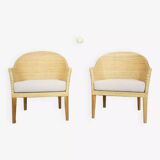 Pair of teak and rattan armchairs