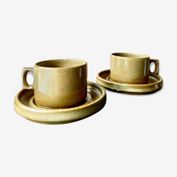Service à café de deux tasses et sous-tasses - grès de Brenne