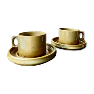 Coffee service of two cups and sub-cups - Brenne sandstone