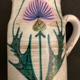 Pitcher or ceramic decanter, Vallauris thistle decoration