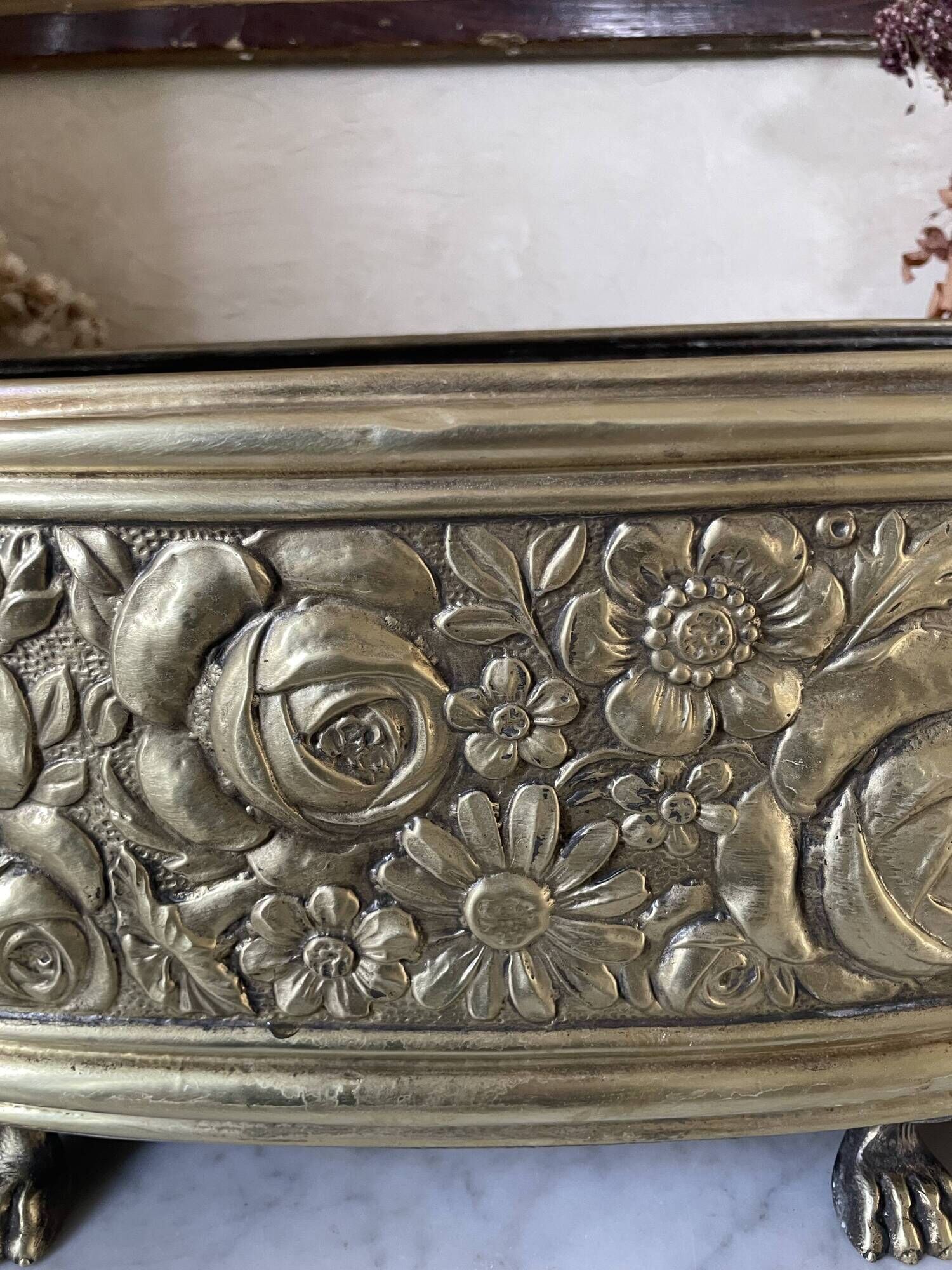 Old repoussé brass planter