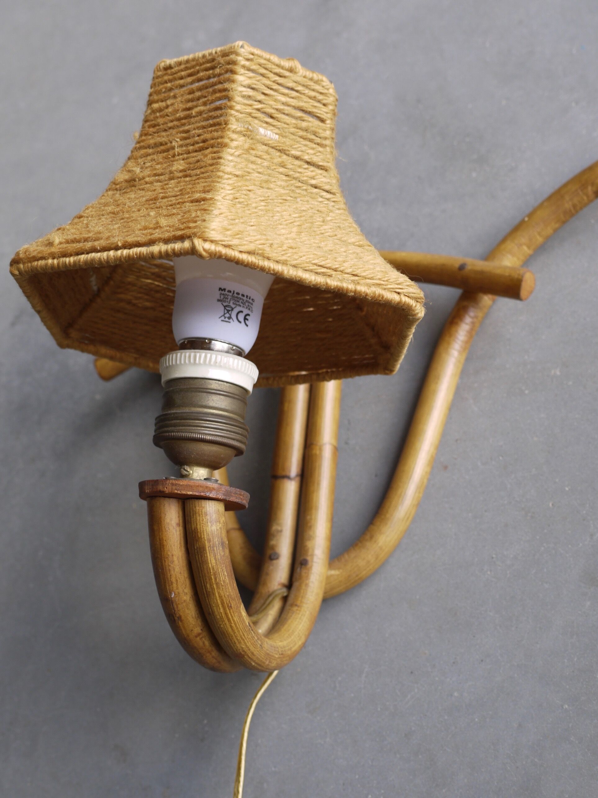 Lampe murale en bambou bohème Français, années 1950