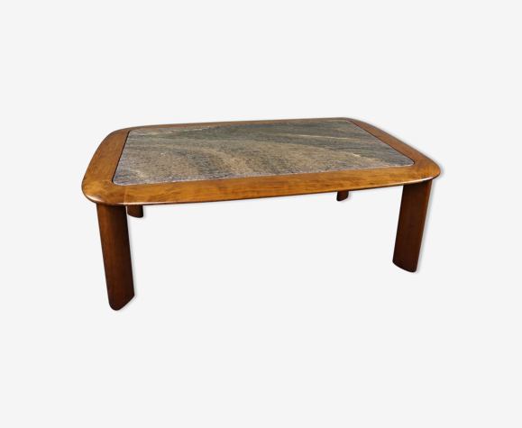 Mid-century wooden coffee table with marble top