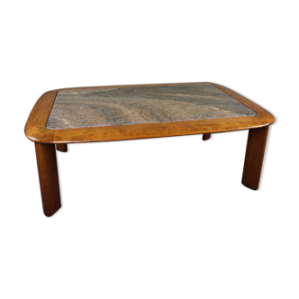 Mid-century wooden coffee table with marble top