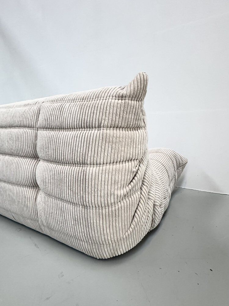 Togo sofa in beige corduroy attributed to Michel Ducaroy for Ligne Roset