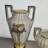Planter with 2 art deco style slip vases