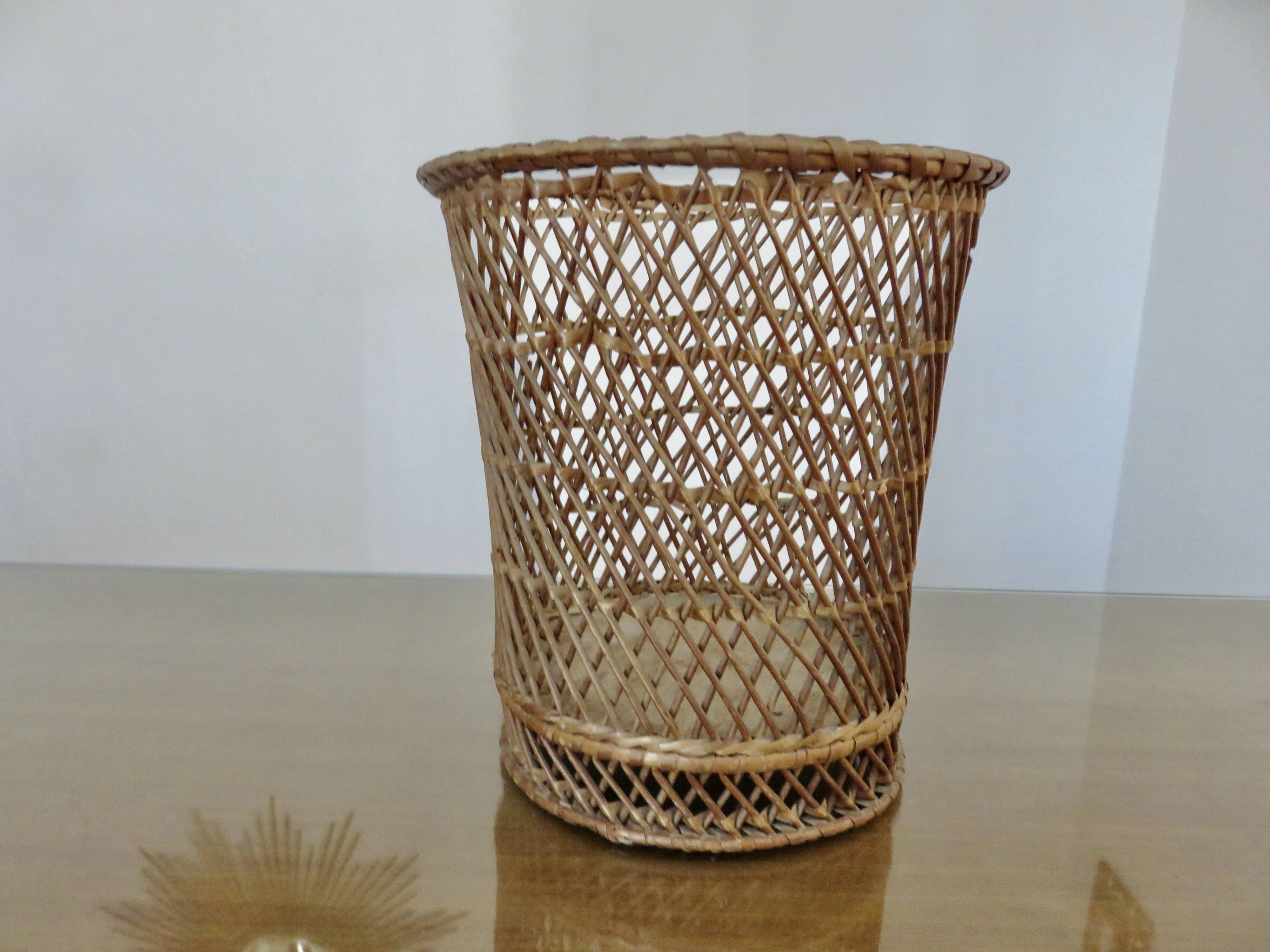 Rattan wastebasket, office, 1960 1970