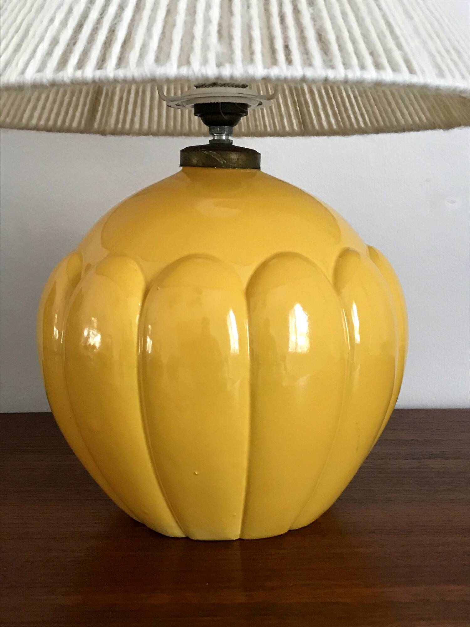 Vintage St Clément ceramic lamp with wool shade