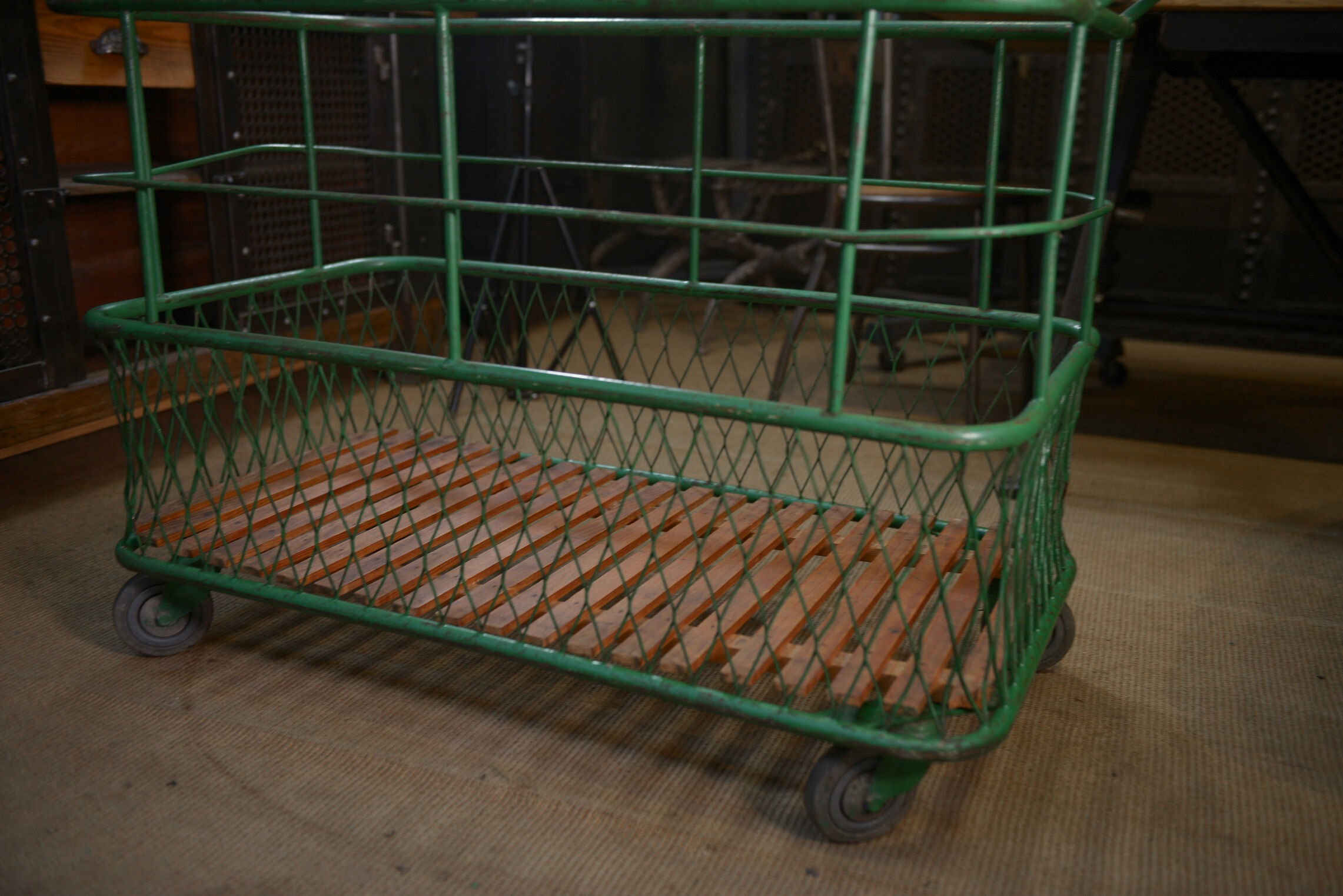 Former factory trolley with wheels from the 1950s