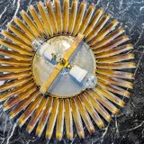 Sun wall lamp by ferro arte, metal and gold leaf, Spain, 1960