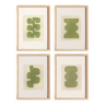 Set of 4 abstract paintings - sage green - signed Eawy
