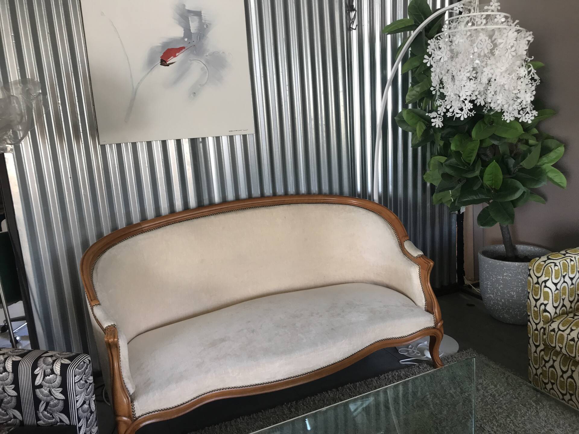 Louis XV style three-seater basket sofa