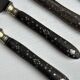 Set of 5 antique table knives in inlaid ebony, circa 1900.