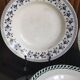 6 old mismatched deep plates Terre de Fer, glass and blue colors