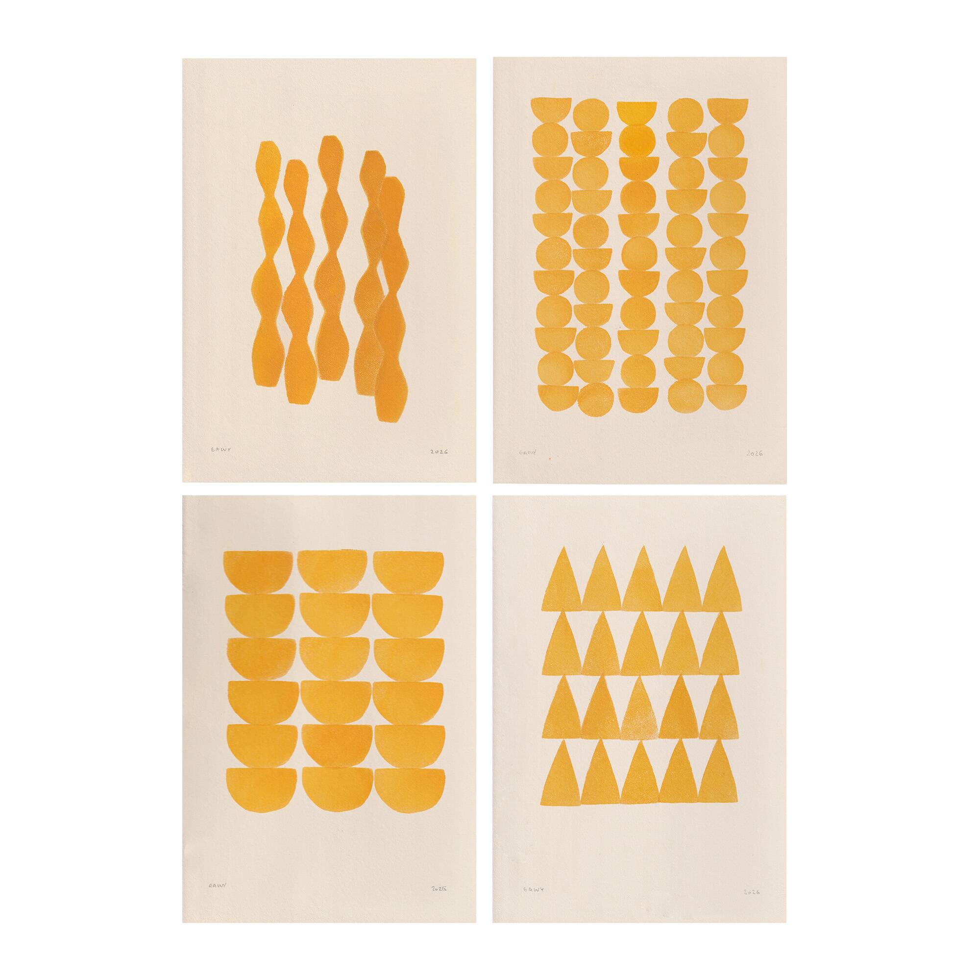 collection of 4 yellow abstract paintings signed Eawy