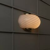 Vintage Murano white opaline glass wall lamp with brass fittings, 1970s Hollywood Regency, Italy