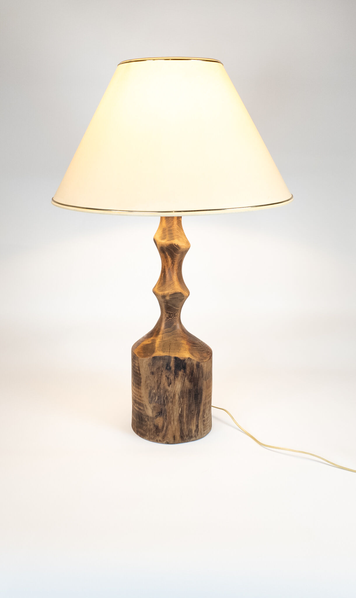 Brutalist vintage wooden tree trunk lamp modern 70's