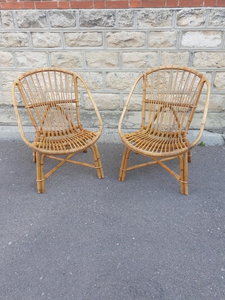 Pair of Audoux & Minnet wicker armchairs