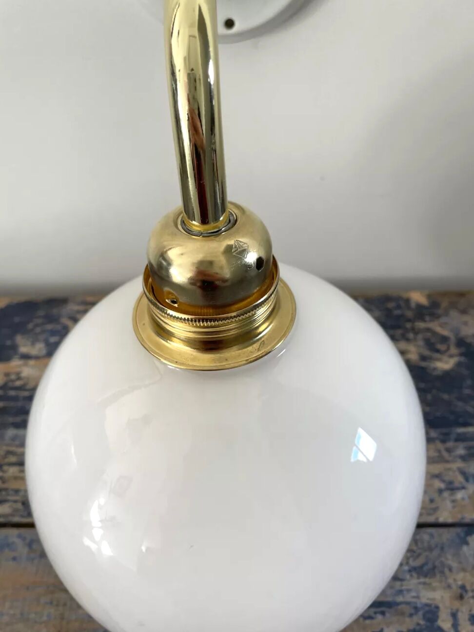 White opaline globe wall lamp