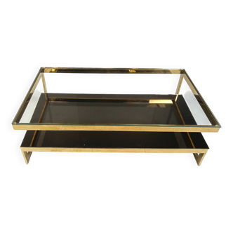 Table basse vintage à deux niveaux en belgochrome 23kt, années 1970